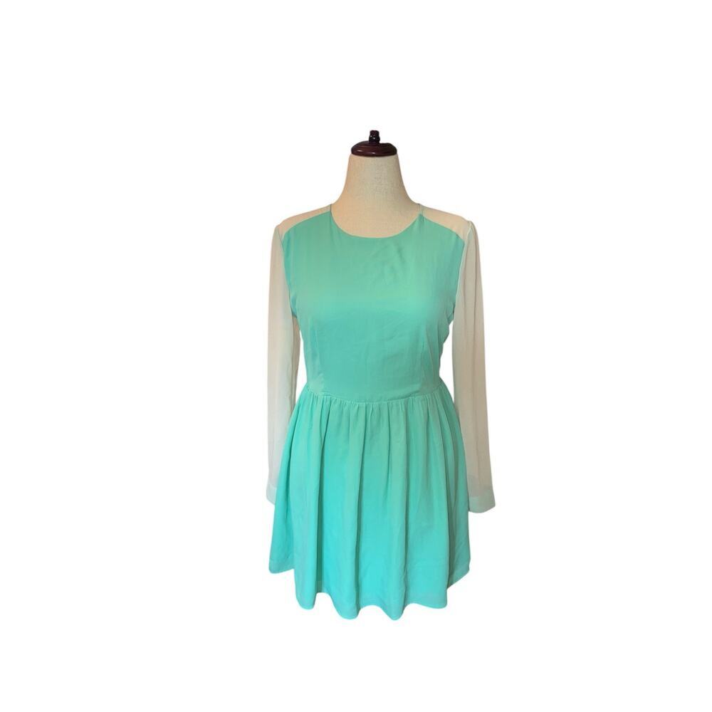 Rhyme & Echo‎ Green Sheer Sleeve Backless Fit & Flare Mini Dress PiperLime Large